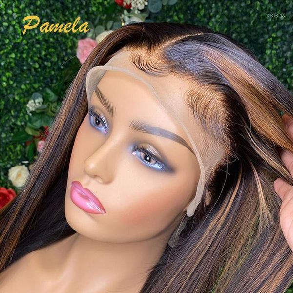 

highlight wig human hair 13x4 lace frontal wigs for women brazilian straight front wig1, Black;brown