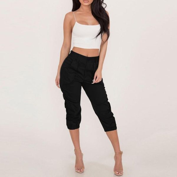 

women's pants & capris women summer solid color high waist pockets 3/4 harem trousers cropped for, Black;white