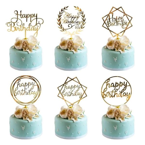 

other festive & party supplies 6pcs/lot gold happy birthday acrylic cake ers birhday er for kids decorations baby shower