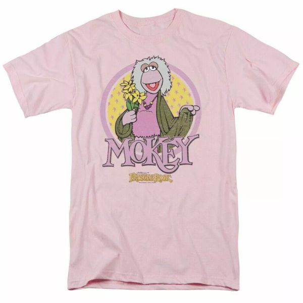 

fraggle rock mokey circle t shirt mens licensed classic tv show pink, White;black