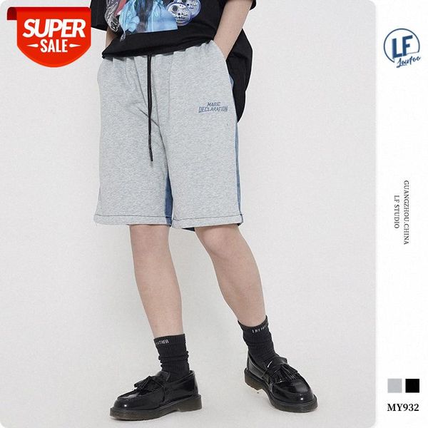 

lawfoo men's wear stitching embroidery letters casual shorts #jw1a, Black
