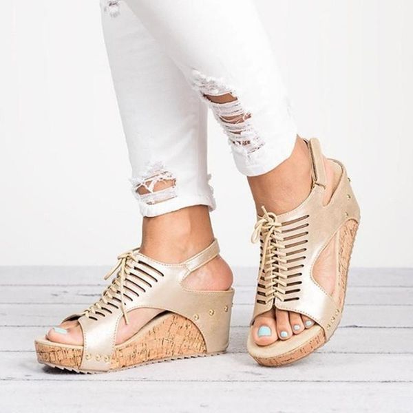 

women sandals summer gladiator wedges peep toe female cork paltform beach slingback shoes fashion lace up ladies casual clog, Black