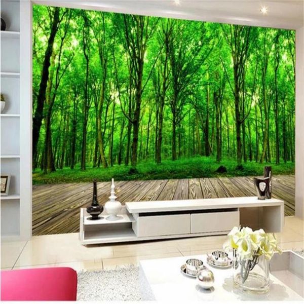 

wallpapers custom size 3d po wallpaper mural living room bed board green tree forest picture sofa tv backdrop for wall