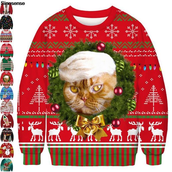 

men's sweaters men women ugly christmas sweater pullover sweatshirt 3d funny reindeer cat tree snowflake printed xmas jumpers, White;black