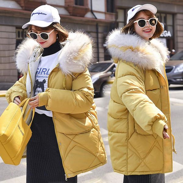 

women's trench coats arrival women winter jacket fur collar hooded down cotton female coat parka long warm thicken outwear, Tan;black