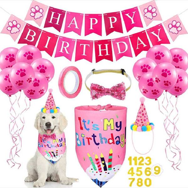 

party hats birthday decor handmade adjustable pet cat dog scarf hat banner balloon accessories diy supplies