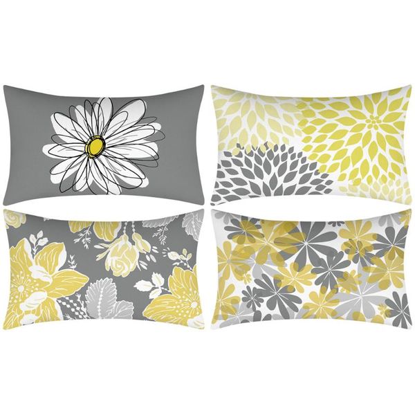 

cushion/decorative pillow 30x50cm cushion cover living room decoration gray yellow floral print rectangle polyester covers for housse de cou