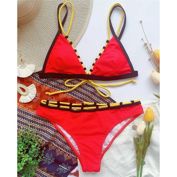 

new red mid waist bikini women swimwear female swimsuit two-pieces bikini set padded bather bathing suit swim lady k2456