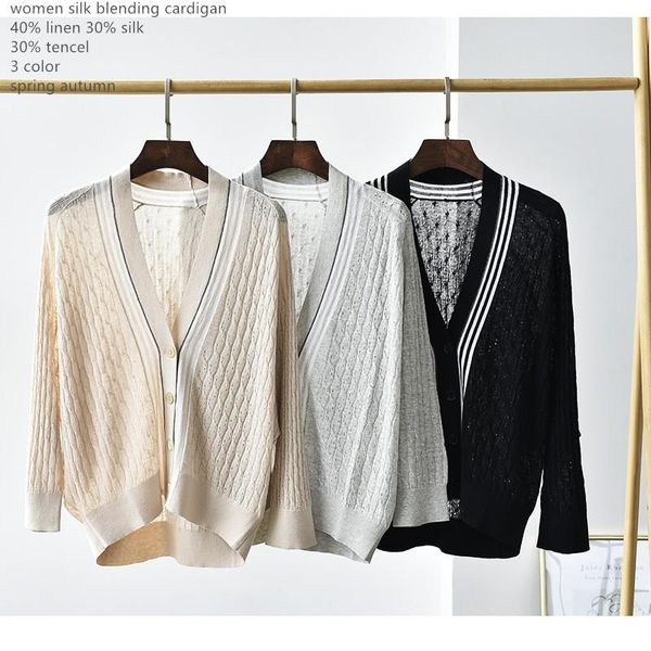 

women's knits & tees naizaiga silk tencel blending spring deep v-neck loose gray black khaki knittting bat girl cardigan prfs76, White