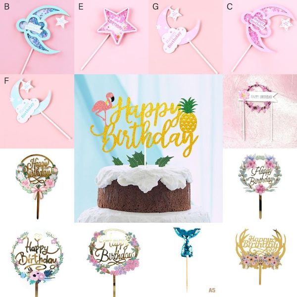 

other event & party supplies 1pc acrylic cake er gold flash happy birthday year decoration for home cupcake