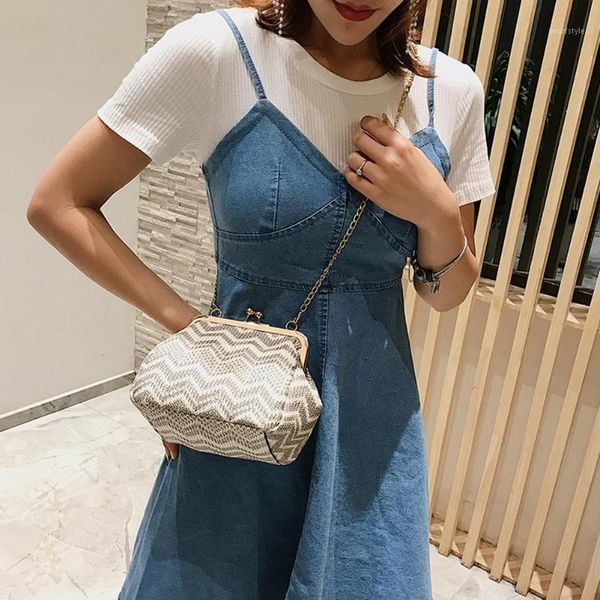 

evening bags shoulder bag women summer elegant straw knitting fashion woven travel casual daily chain messenger crossbody pack