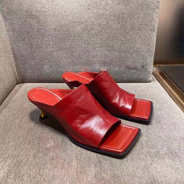 

slippers retro square toe sandals ladies slingback slides brand heels arrival women shoes metal heel sandalias mujer, Black