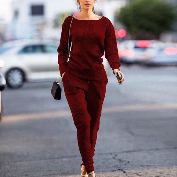 

11.11 autumn winter lossky slim women knitted suit casual track suits o-neck long sleeve ladies sports women's tracksuits, Gray