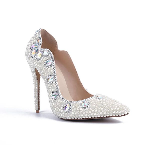 

dress shoes white pearl pointed toe single shallow handmade wedding women fashion high heels thin crystal bridal, Black
