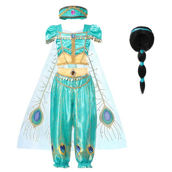 

Girls Jasmine Dress Up Carnival Outfits Kids Arabian Princess Halloween Costume Children Christmas Party Clothing 3-8 Year, Costume set f1