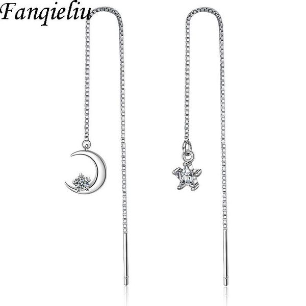 

dangle & chandelier fanqieliu asymmetric long tassel chain crystal moon star drop earrings woman 925 sterling silver fql21047