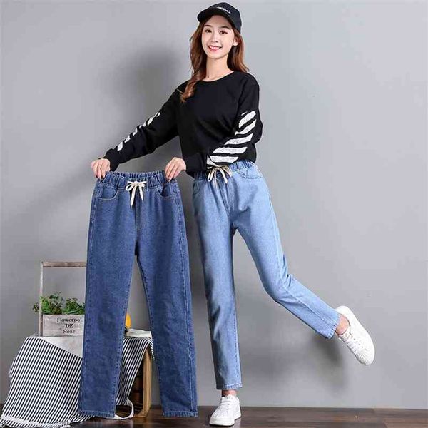

jeans woman loose casual high waist harem for women boyfriend female streetwear denim pants ankle length 210514, Blue