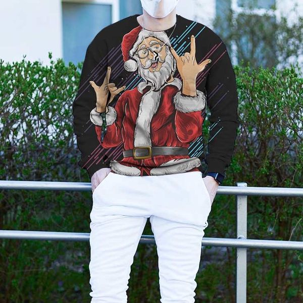 

men's christmas 3d printing long-sleeved hoodless sweater santa claus love gesture pattern clothing, White;black