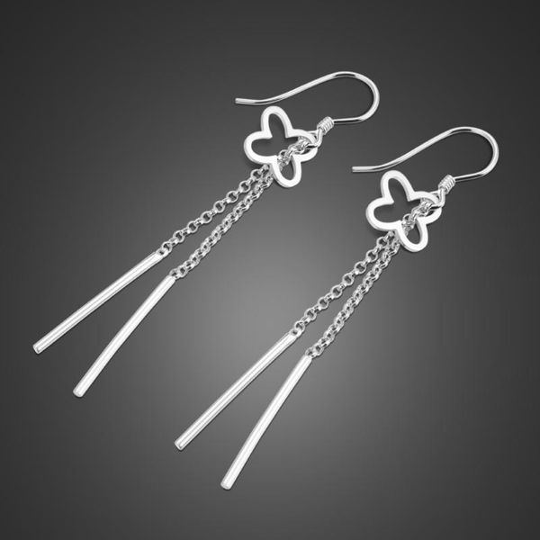 

fashion brand tassel butterfly earrings vintage women 100% 9225 sterling silver jewelry bohemian dangle long rose gold & chandelier