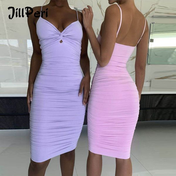 

jillperi front cross sleeveless bodycon dress elegant sheath solid daily outfit club wear street party ruched midi dress, Black;white