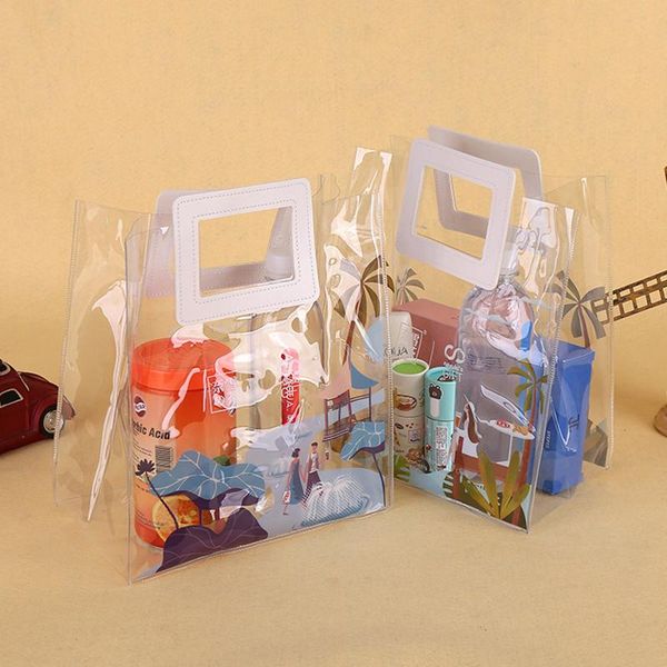 

gift wrap 1pcs transparent bags with handles shopping for boutique plastic bag candy party supplies