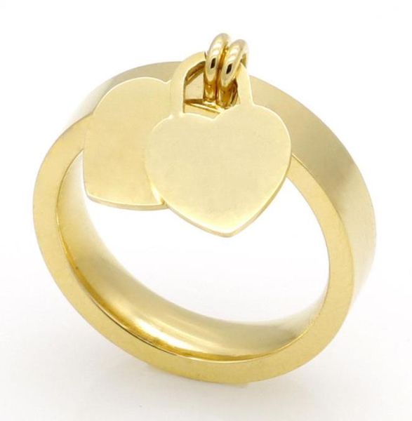 2021 NUOVI gioielli di moda in titanio 316L anelli a forma di cuore placcati in oro T lettera lettere doppio cuore anello femminile per regalo donna