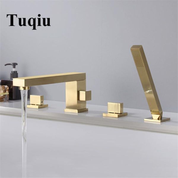 

tuqiu bathtub faucet widespread tub sink mixer tap brushed gold/black brass bathroom bath shower with hand head sets