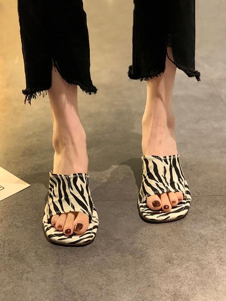 

slippers sandals female outer wear 2021 summer net red fairy style fashion all-match fish mouth non-slip slope with flip-flops, Black