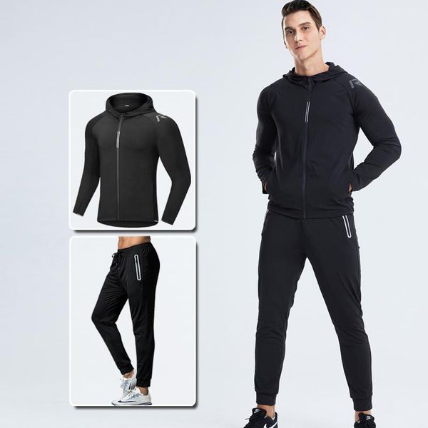 

running sets autumn and winter sports suit quick-drying training basketball tights fitness clothes long-sleeved gym jogging suits, Black;blue