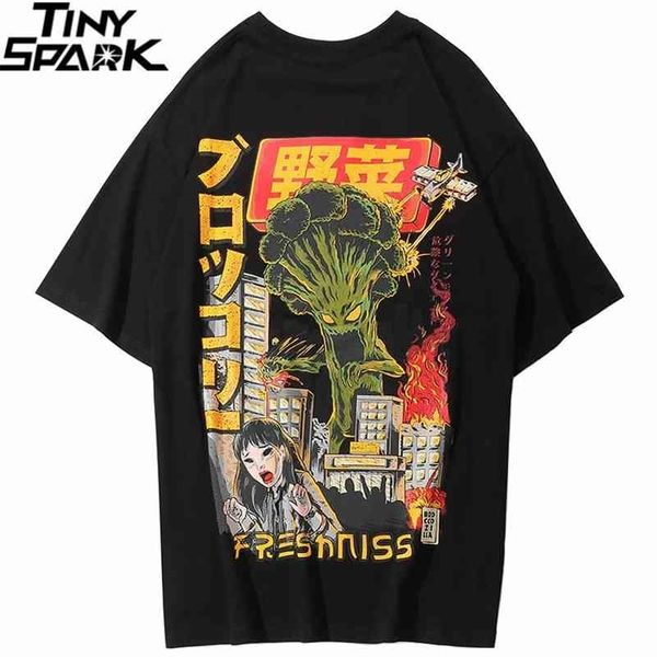 

men hip hop t shirt japanese harajuku cartoon monster t-shirt streetwear summer tees cotton tshirt oversized hiphop 210324, White;black
