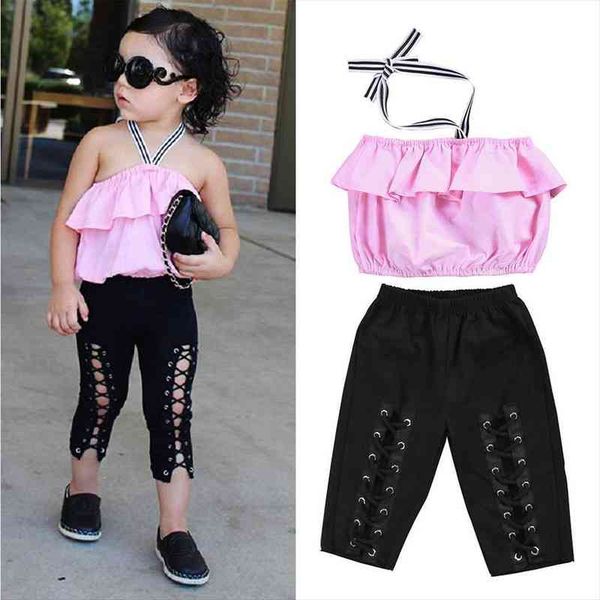 

girls fashion clothing set toddler kids off shoulder halter elastic pants outfits 2pcs 1 6t fille street, White