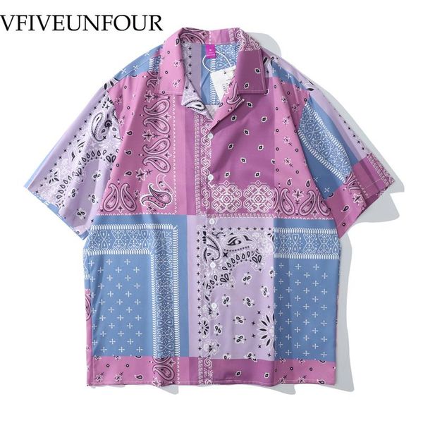 

men cashew floral pink flowers color block print summer oversized fashions short sleeve loose fit streetwear men's casual shirts, White;black