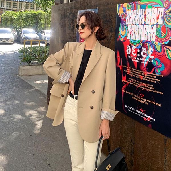 

bella 2021 women spring loose blazer vintage business korean fashion double breasted blazers casual office lady chic jackets women's su, White;black
