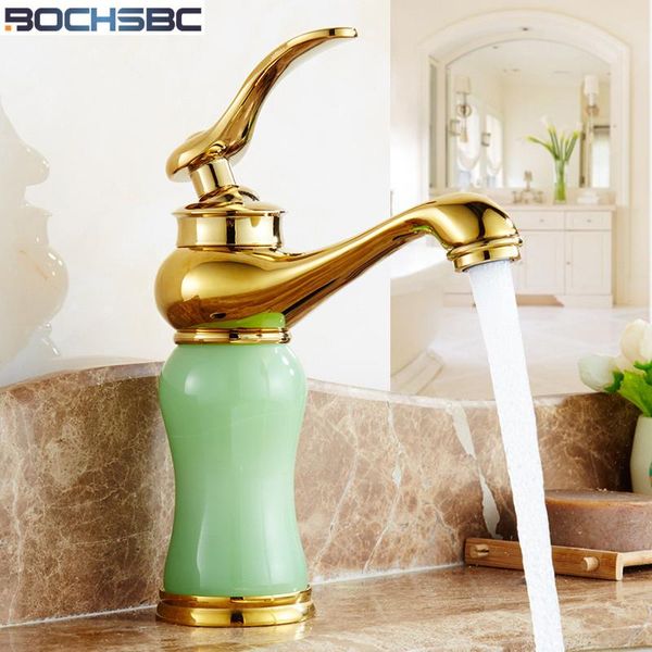 

bathroom sink faucets bochsbc antique golden copper water faucet mixer european single handle tap green jade basin and cold