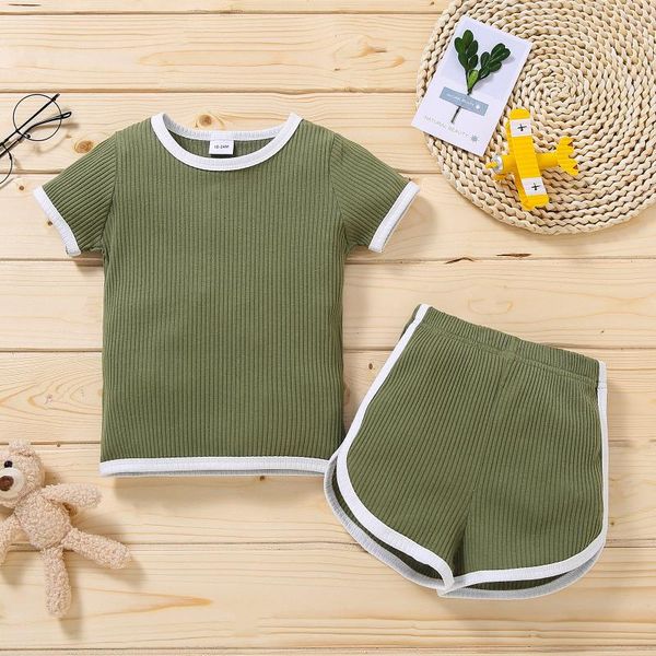 

clothing sets summer infant baby boys clothes set short sleeve solid ribbed +shorts outfits toddler boy, White