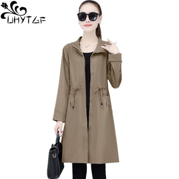 

women's trench coats uhytgf elegant mother spring autumn coat fashion pocket single-breasted loose plus size windbreaker female outerwe, Tan;black
