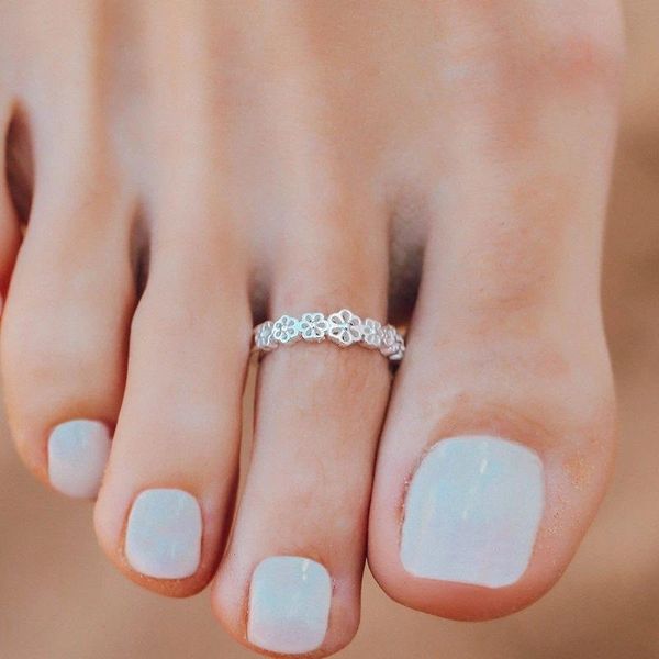 

wedding rings trendy female metal open feet ring dainty silver color anklets for women luxury hollow flower engagement jewelry, Slivery;golden