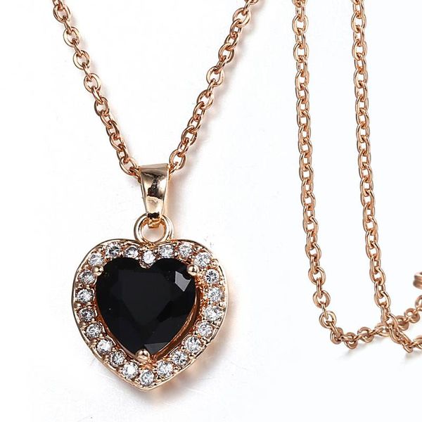 

pendant necklaces elegant black rhinestone necklace for women 585 rose gold cubic zircon heart waterdrop shaped charm mom gift 20inch, Silver