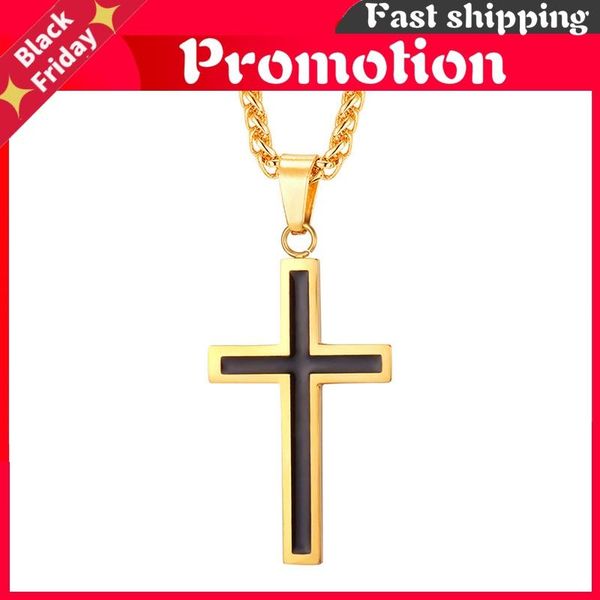

pendant necklaces men boys cross necklace with chain 22" stainless steel black gold religious christian jewelry gifts p581, Silver