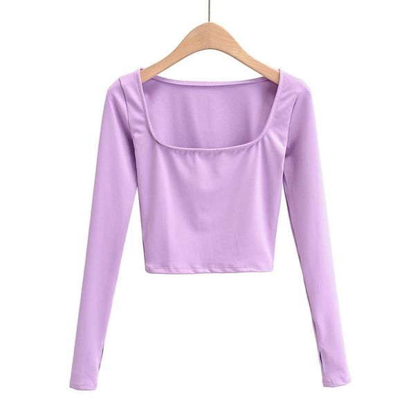 

women's t-shirt square neck long sleeve slim fit casual basic crop top, White