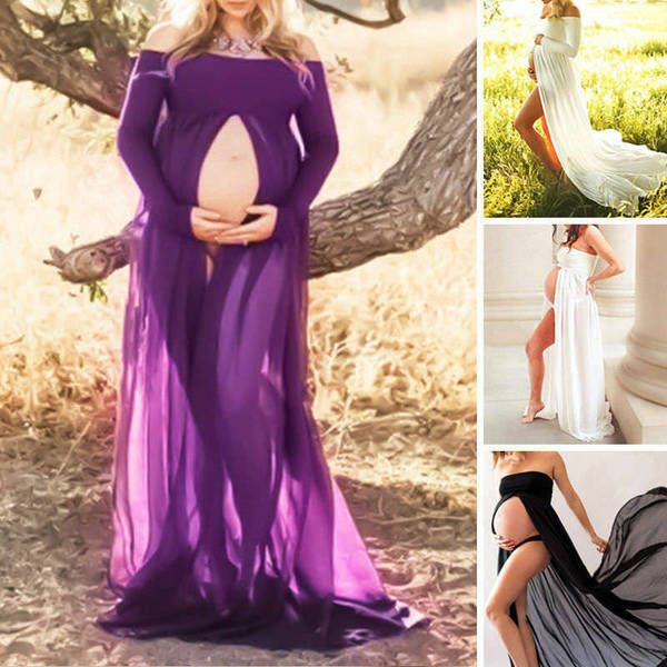 Sommer Schwangere Frauen Chiffon Bandeau Langes Kleid Mutterschaft Fotografie Requisiten Maxi Kleid Q0713