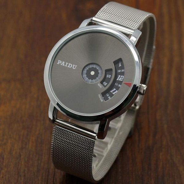 

wristwatches casual brand paidu turntable dial net mesh steel band fashion sports watches men women gift dress clocks, Slivery;brown