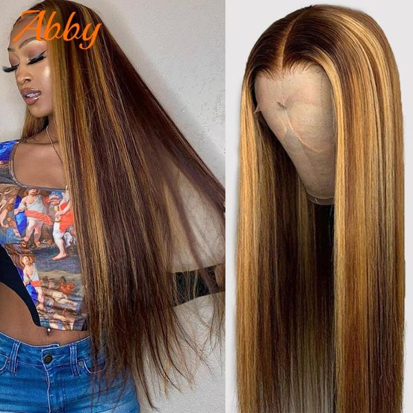 

lace wigs 4/27 highlight brazilian straight front human hair honey blonde ombre colored 4x4 closure abby, Black;brown
