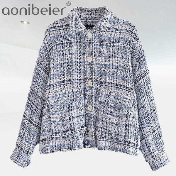 

spring autumn women's small fragrance style single-breasted plaid texture shirt loose lapel jacket pocket coat 210604, White;black
