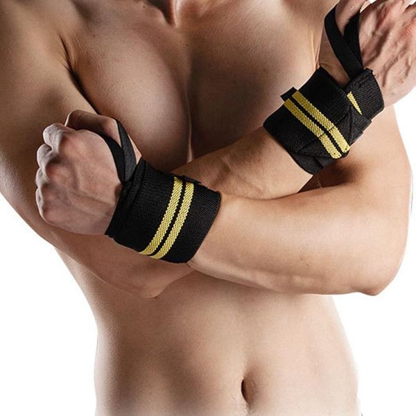 

pair sports wrist band weightlifting support strap wraps training hand bands sport wristband wrap, Black;red