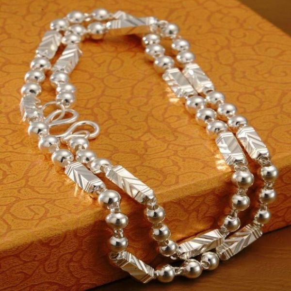

chains 999 real silver necklace men's domineering hexagonal beads chain pure jewelry boyfriend gift 5mm/6mm 20inch/22inch/24inch