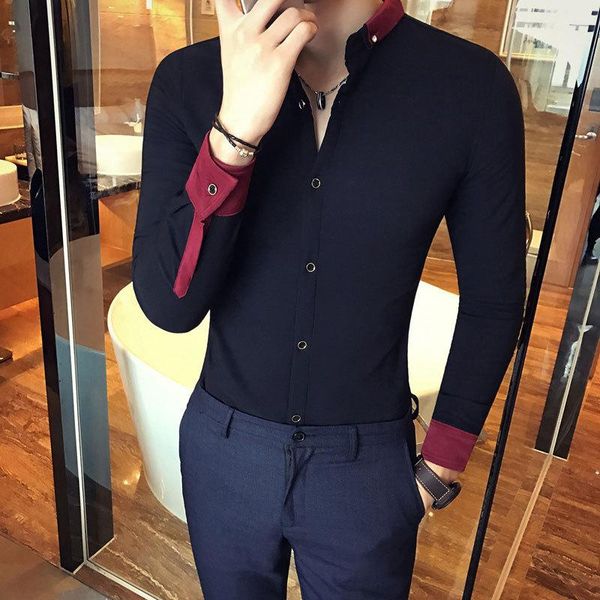 

men's casual shirts young slim sleeved shirt, 2021 long shirt, White;black