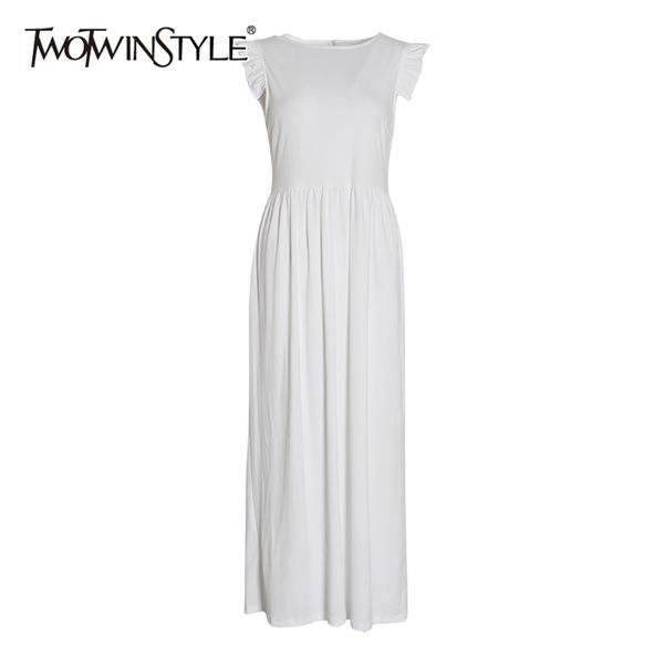 

white dress for women o neck ruffle sleeveless high waist a line slim fit dresses female spring fashion 210520, Black;gray