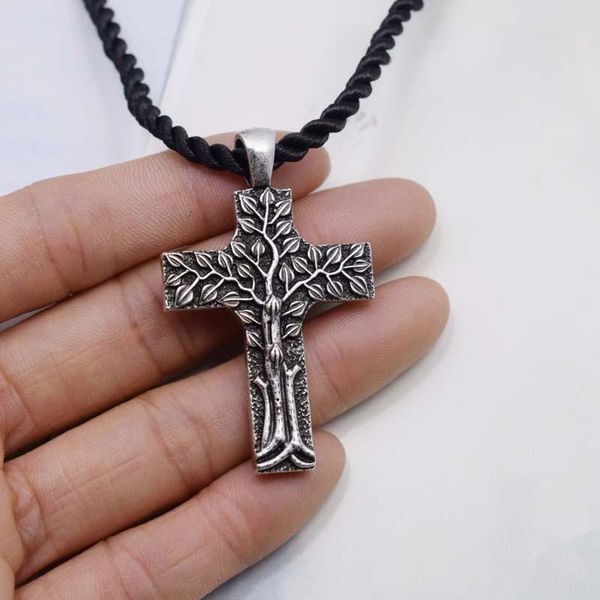 

tree of life religious cross necklace nature spiritual jewellery chains, Silver