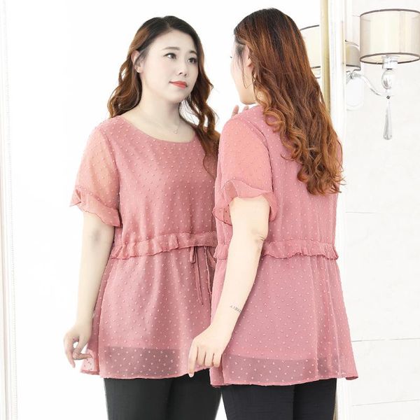 

women's blouses & shirts 4xl to 10xl plus size women blouse short sleeve chiffon summer high waist slim casual woman blusas mujer t200, White